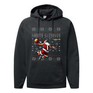 Merry Swishmas Ugly Christmas Basketball Christmas  Performance Fleece Hoodie