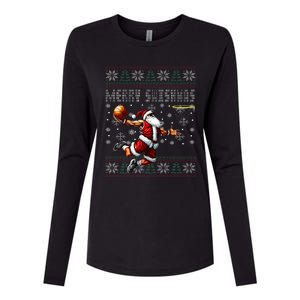 Merry Swishmas Ugly Christmas Basketball Christmas  Womens Cotton Relaxed Long Sleeve T-Shirt