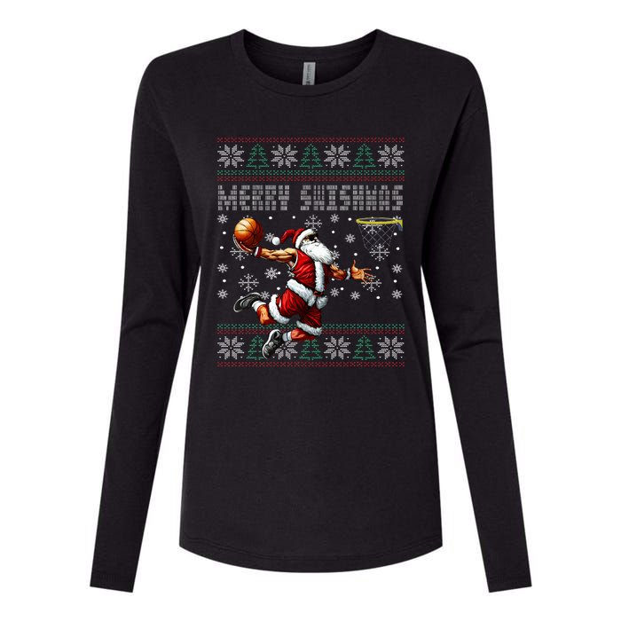 Merry Swishmas Ugly Christmas Basketball Christmas  Womens Cotton Relaxed Long Sleeve T-Shirt