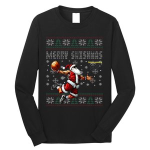 Merry Swishmas Ugly Christmas Basketball Christmas  Long Sleeve Shirt