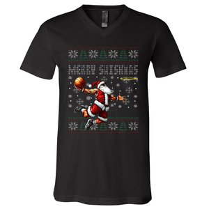 Merry Swishmas Ugly Christmas Basketball Christmas  V-Neck T-Shirt