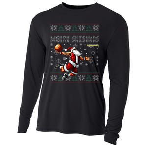 Merry Swishmas Ugly Christmas Basketball Christmas  Cooling Performance Long Sleeve Crew