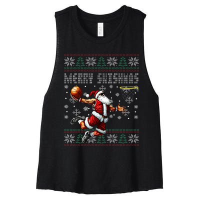 Merry Swishmas Ugly Christmas Basketball Christmas  Women's Racerback Cropped Tank