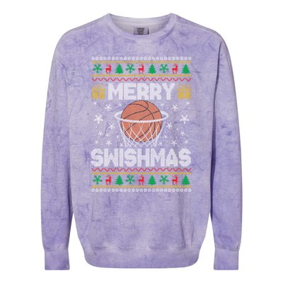 Merry Swishmas Ugly Christmas Basketball Christmas Gift Colorblast Crewneck Sweatshirt