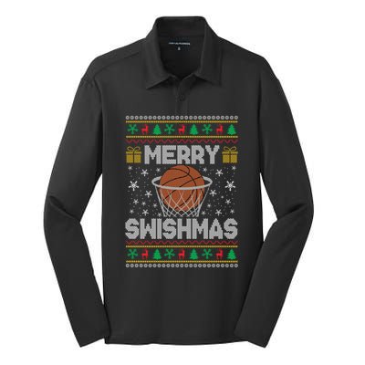 Merry Swishmas Ugly Christmas Basketball Christmas Gift Silk Touch Performance Long Sleeve Polo