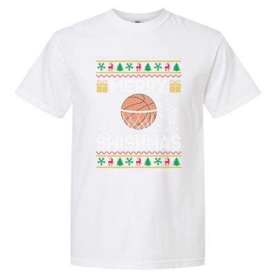 Merry Swishmas Ugly Christmas Basketball Christmas Gift Garment-Dyed Heavyweight T-Shirt