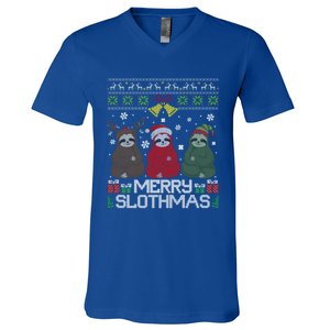 Merry Slothmas Ugly Christmas Sweater For Sloth Lovers Meaningful Gift V-Neck T-Shirt