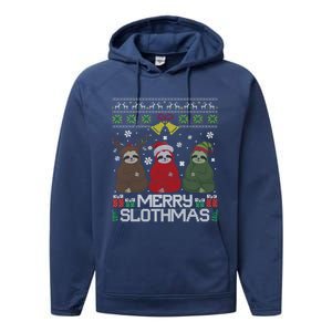 Merry Slothmas Ugly Christmas Sweater For Sloth Lovers Meaningful Gift Performance Fleece Hoodie