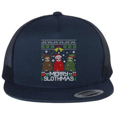 Merry Slothmas Ugly Christmas Sweater For Sloth Lovers Meaningful Gift Flat Bill Trucker Hat