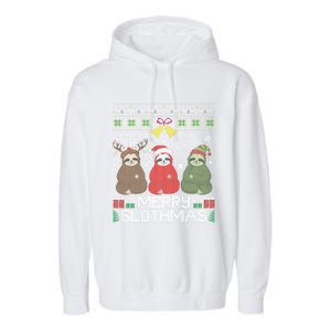 Merry Slothmas Ugly Christmas Sweater For Sloth Lovers Meaningful Gift Garment-Dyed Fleece Hoodie