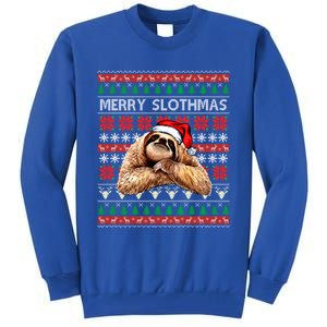 Merry Slothmas Ugly Christmas Sweater Sloth Santa Hat Funny Gift Tall Sweatshirt