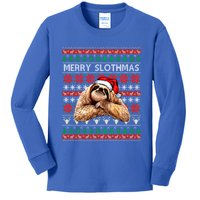 Merry Slothmas Ugly Christmas Sweater Sloth Santa Hat Funny Gift Kids Long Sleeve Shirt