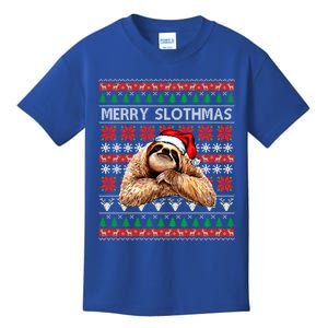 Merry Slothmas Ugly Christmas Sweater Sloth Santa Hat Funny Gift Kids T-Shirt