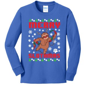 Merry Slothmas Ugly Christmas Sweater Animal Sloth Lover Gift Kids Long Sleeve Shirt