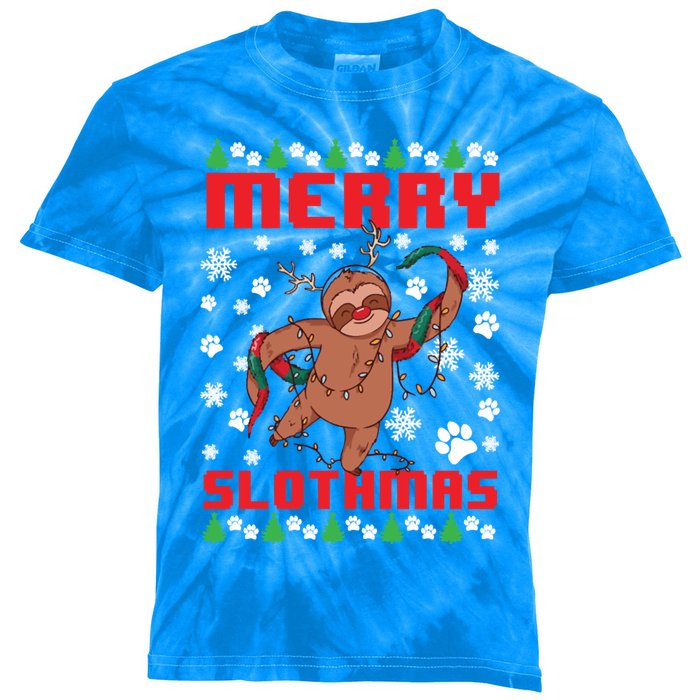 Merry Slothmas Ugly Christmas Sweater Animal Sloth Lover Gift Kids Tie-Dye T-Shirt