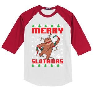 Merry Slothmas Ugly Christmas Sweater Animal Sloth Lover Gift Kids Colorblock Raglan Jersey