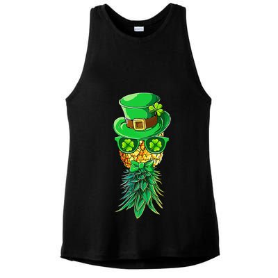 Mask Swinger Upside Down Pineapple Shamrock St Patrick's Day Ladies PosiCharge Tri-Blend Wicking Tank