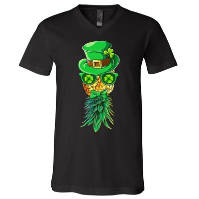 Mask Swinger Upside Down Pineapple Shamrock St Patrick's Day V-Neck T-Shirt