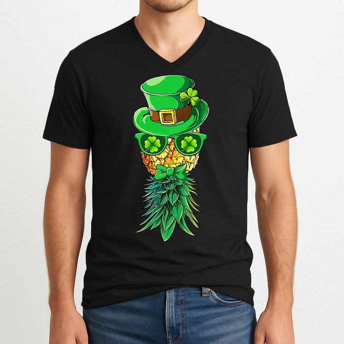 Mask Swinger Upside Down Pineapple Shamrock St Patrick's Day V-Neck T-Shirt
