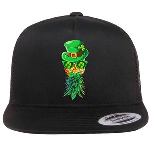 Mask Swinger Upside Down Pineapple Shamrock St Patrick's Day Flat Bill Trucker Hat