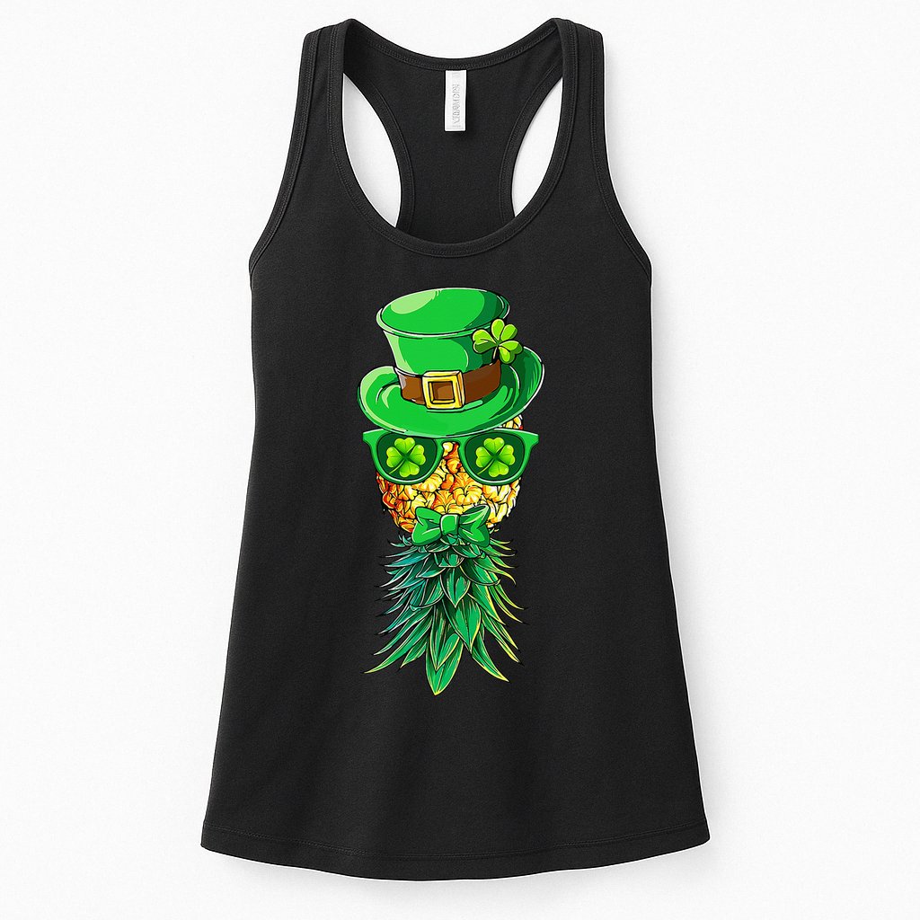 Mask Swinger Upside Down Pineapple Shamrock St Patrick's Day Womens Tank Top