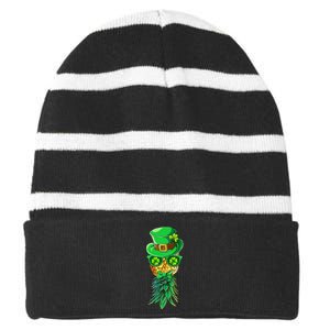 Mask Swinger Upside Down Pineapple Shamrock St Patrick's Day Striped Beanie with Solid Band