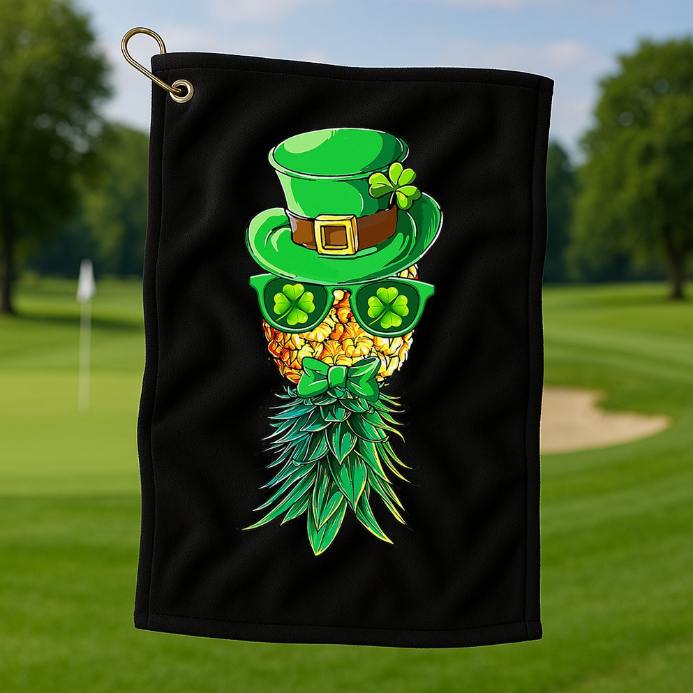 Mask Swinger Upside Down Pineapple Shamrock St Patrick's Day Golf Towel