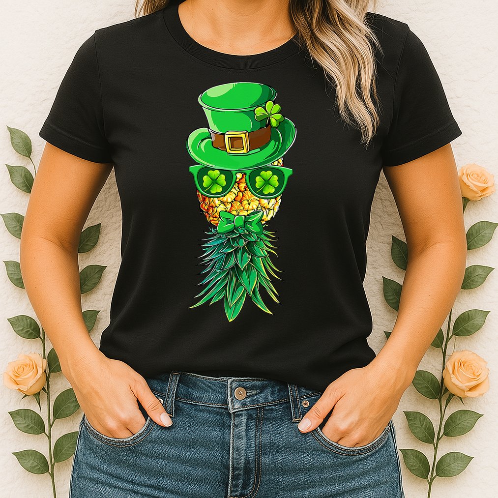 Mask Swinger Upside Down Pineapple Shamrock St Patrick's Day Womens T-Shirt