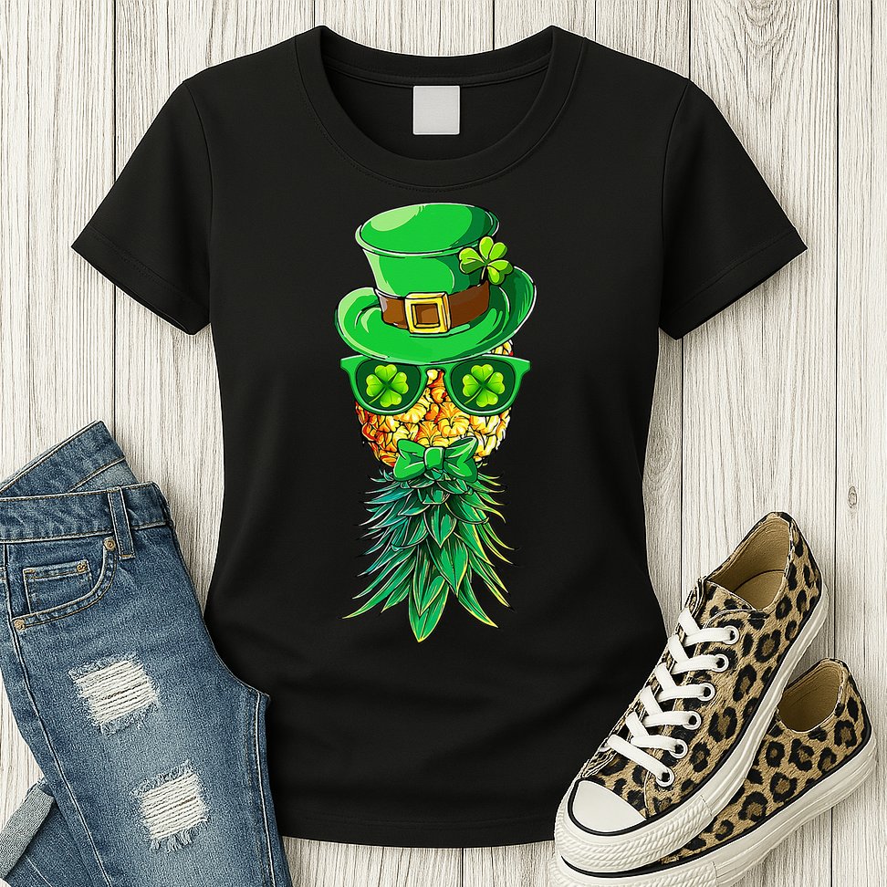Mask Swinger Upside Down Pineapple Shamrock St Patrick's Day Womens T-Shirt