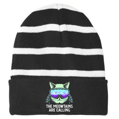 Mountain Skier's Ultimate Snowboard Striped Beanie with Solid Band