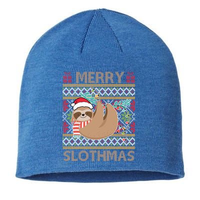 Merry Slothmas Ugly Christmas Merry Slothmas Slo Ho Ho Cool Gift Sustainable Beanie