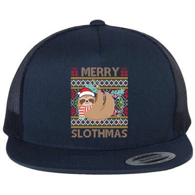 Merry Slothmas Ugly Christmas Merry Slothmas Slo Ho Ho Cool Gift Flat Bill Trucker Hat