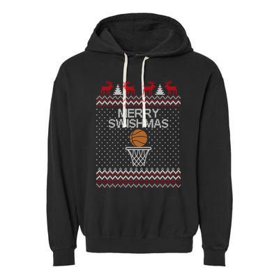 Merry Swishmas Ugly Christmas Funny Basketball Christmas Garment-Dyed Fleece Hoodie