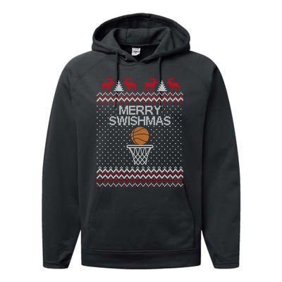 Merry Swishmas Ugly Christmas Funny Basketball Christmas Performance Fleece Hoodie