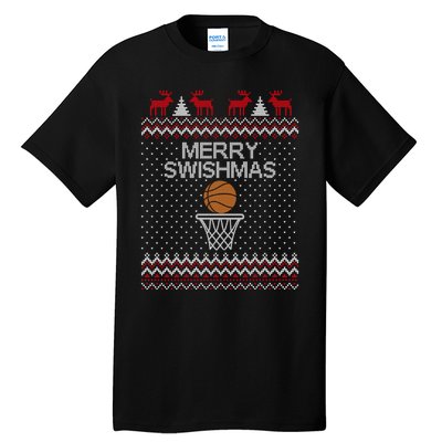 Merry Swishmas Ugly Christmas Funny Basketball Christmas Tall T-Shirt