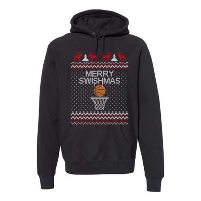 Merry Swishmas Ugly Christmas Funny Basketball Christmas Premium Hoodie