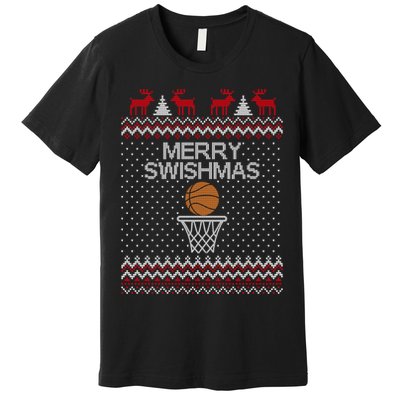 Merry Swishmas Ugly Christmas Funny Basketball Christmas Premium T-Shirt