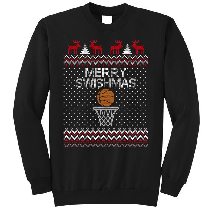 Merry Swishmas Ugly Christmas Funny Basketball Christmas Tall Sweatshirt