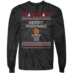 Merry Swishmas Ugly Christmas Funny Basketball Christmas Tie-Dye Long Sleeve Shirt