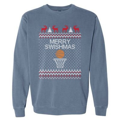 Merry Swishmas Ugly Christmas Funny Basketball Christmas Garment-Dyed Sweatshirt