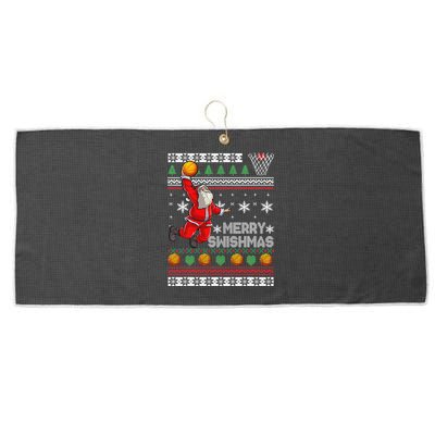 Merry Swishmas Ugly Christmas Basketball Christmas  Large Microfiber Waffle Golf Towel