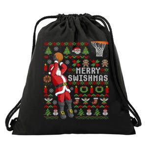 Merry Swishmas Ugly Christmas Basketball Christmas Drawstring Bag