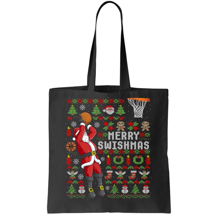 Merry Swishmas Ugly Christmas Basketball Christmas Tote Bag