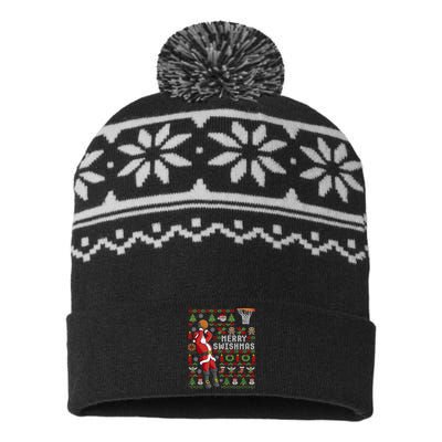 Merry Swishmas Ugly Christmas Basketball Christmas USA-Made Snowflake Beanie