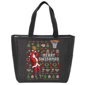 Merry Swishmas Ugly Christmas Basketball Christmas Zip Tote Bag