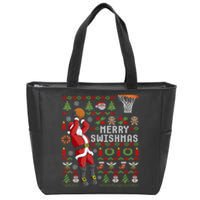 Merry Swishmas Ugly Christmas Basketball Christmas Zip Tote Bag