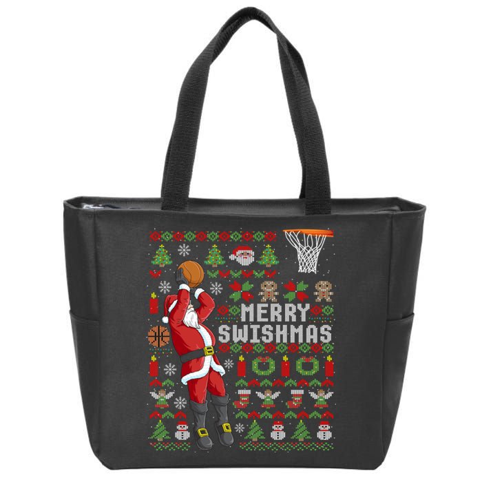 Merry Swishmas Ugly Christmas Basketball Christmas Zip Tote Bag