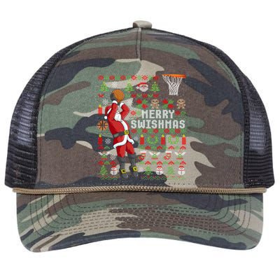 Merry Swishmas Ugly Christmas Basketball Christmas Retro Rope Trucker Hat Cap