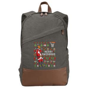 Merry Swishmas Ugly Christmas Basketball Christmas Cotton Canvas Backpack