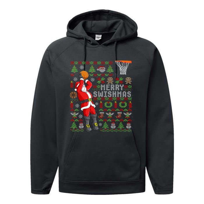 Merry Swishmas Ugly Christmas Basketball Christmas Performance Fleece Hoodie